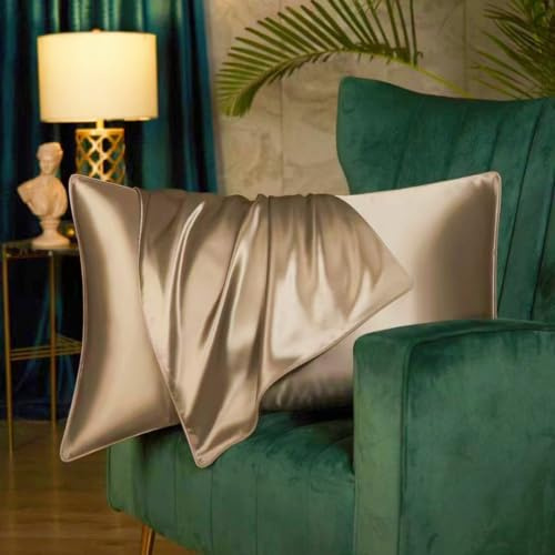 Beidseitig luxuriöser Kissenbezug aus Maulbeerseide, 19 Momme, weich, atmungsaktiv, versteckter Reißverschluss, 1 Stück/Packung, 100 % reine Naturseide (Taupe, Standard 50 x 75 cm)