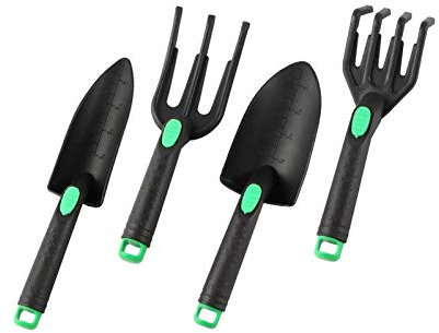 Set of 4 Gardening Tools Mini Shovel/Trowel/Rake/Fork Plastic Hand Tools Set for Kids Flowers Succulent Tranplanting