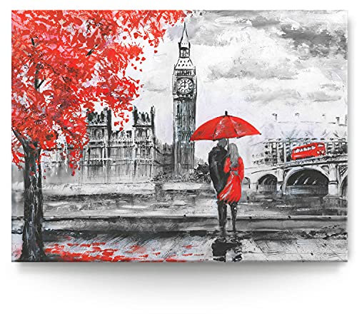 BilderKing Wandbild London wie gemalt - 200cm x 150cm Leinwand auf 4cm Keilrahmen