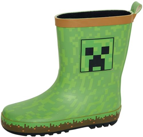 Minecraft Stivali di Gomma Ragazzi Stivali da Pioggia Gamer per Bambini Neri 29 EU Bambino