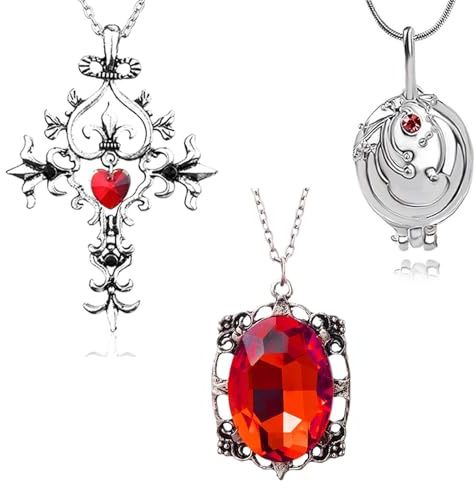 YouU Vampir Kreuz Symbol Halskette Elena Gilbert Öffnung Eisenkraut Medaillon Katherine Halskette Bennett Bonnie Amulett Halskette Vampire Diar.s Halskette Aufkleber Schmuckset 23 Stück