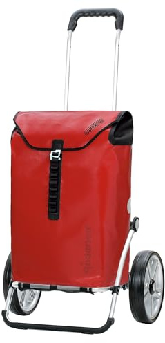 ANDERSEN Einkaufstrolley - Royal Shopper Ortlieb rot | mit Kugellagerrädern, große Räder, 25 cm, aus Alu, bis 50 kg - Tasche verschweißt, wasserdicht, Innenfach, 49 L