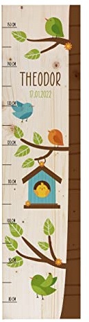 Striefchen® Messlatte für Kinder mit tollen Fantasie-Motiven, Holz, personalisiert Baum mit Vogelhäuschen