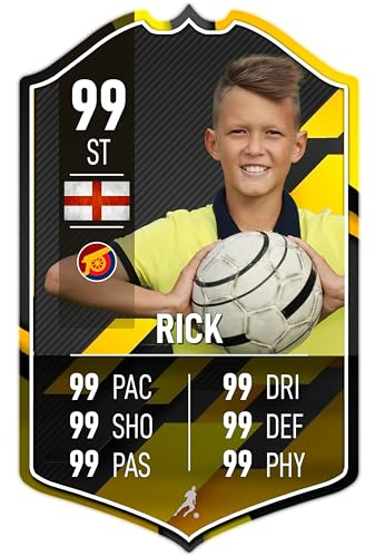 ShopQuality4U Personalised Football Cup Player Stats Card Sign - Black Lined Design Printed Metal Shield Sign Wall Art A4 Player Add Name (28x17cm)