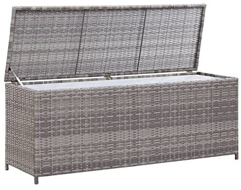 Gecheer Gartenbox Auflagenbox Kissenbox Aufbewahrungsbox Truhe Box Gerätebox Gartenmöbel Gartenkasten Gartentruhe Werkzeugkasten Outdoor Schrank Grau 120x50x60 cm Poly Rattan
