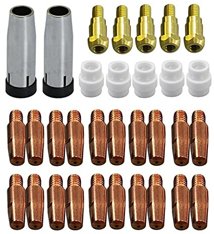 RIVERWELD 24KD MIG MAG Kontaktdüsen M6 0,9 mm 140.0169 Sortiment 32 Stück | Kontaktspitzen .035 mit konische Düse 145.0080 Halter 142.0003 Diffusor Keramik 012.0183 für MB24 Co² MAG