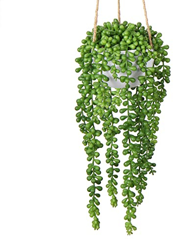 Plantas artificiales colgantes suculentas artificiales en maceta para colgar en la pared para el hogar, cocina, jardín, oficina, boda, interior y exterior, altura de la planta 35 cm