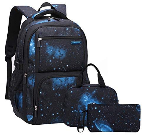 SellerFun Space Pattern Galaxy Backpack Boys Primary Junior Middle School Daypack Men High Middle School Laptop Bag(Star-Dark Blue,3Pcs Backpack Set)