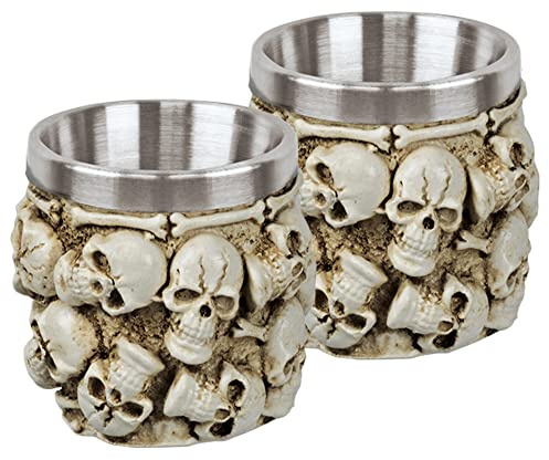 2 Vasos chupito CALAVERA | Acero Inoxidable 3D, Medieval Viking Warrior Skull Armor Drinking Mug,Taza de Drinkware Jarra de Cerveza, Bebida,Decoración Halloween, Party Trick Cup 39029