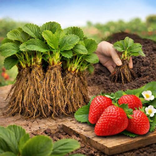 Set 10 STÜCK Erdbeerpflanzen ERDBEEREN Superobst Erdbeeren Gigant Riesen Riesenerdbeere Sehr groß und Lecker Winterhart Mehrjährig
