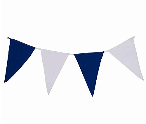 Deitert Wimpelkette (10 Meter) blau-weiß aus Stoff » Premiumqualität « Wind- und Wetterfest an Nylonseil, 4 Wimpel pro Meter, 100% Fahnenpolyester, robuster Fahnenstoff