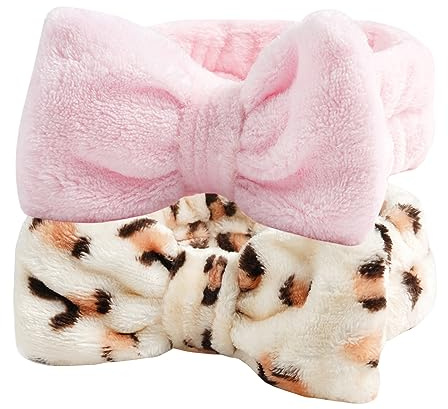 scicent pannband dam spa rosett hårband kosmetika korall fleece makeup hårband elastiskt pannband bred brätte korallfleece tvätta ansikte huvudlinda för dusch hudvård, 2 stycken – 13005