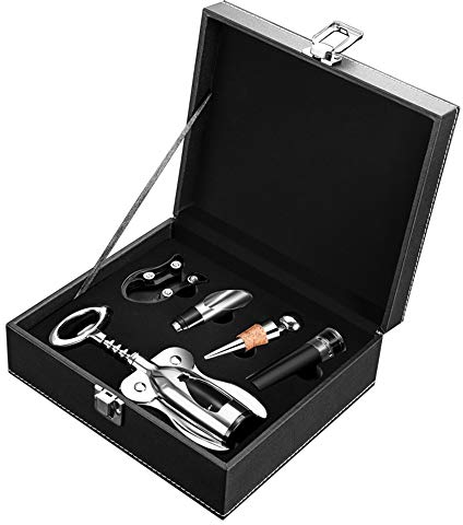 Flaschenöffner, Flügelkorkenzieher, hochwertiges rotes Bieröffner-Set aus Edelstahl für Sommeliers, Kellner und Barkeeper, Vakuum-Weinflaschenverschluss, Korkentferner-Zu