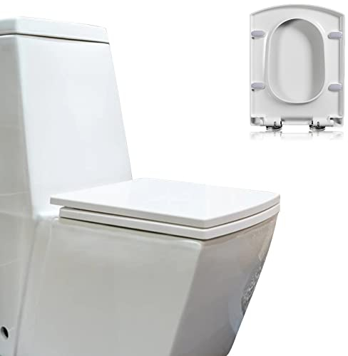 Toilettendeckel, Premium Toilettendeckel WC-Sitz mit Absenkautomatik, Toilettensitz Quadratisch Weiß Klodeckel mit Quick-Release-Funktion, Ideal Standard Klobrille 34.5X43cm 13.58X16.92in