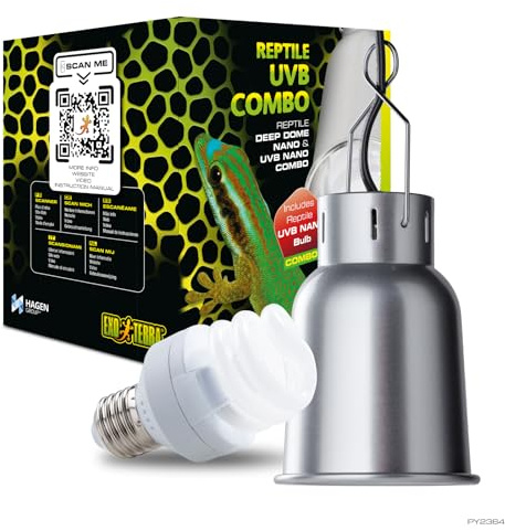 Exo Terra Reptile Deep Dome Nano/UVB Combonation for Small Terrariums | Reptile Lighting Set. With UVB Bulb for Optimal Heat & Light. High-Output Dome Fixture.