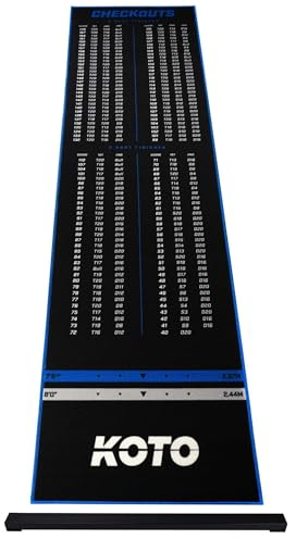 KOTO - Dartteppich Mit Oche Checkout Blau 285 x 80 cm, Dartmatte, Score Indikator, rutschfeste Dartmatte