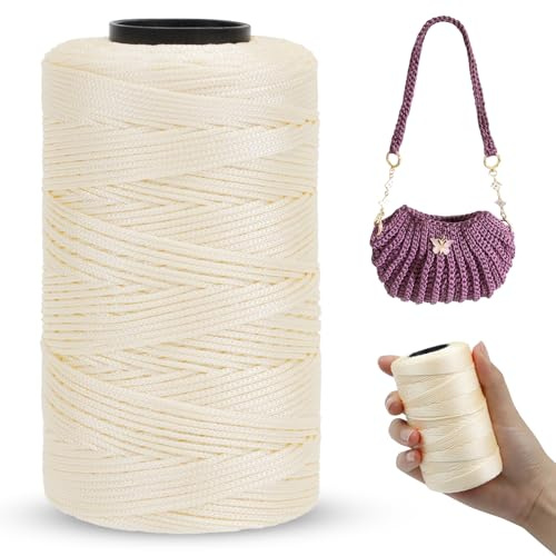 LEREATI Makramee Kordel 1mm x 230m Polyestergarn zum Häkeln und Handtaschensticken (Beige)