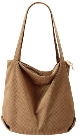 VOSSOT Sac à main en velours côtelé pour femme - Grand sac à bandoulière avec fermeture éclair - Sac en velours côtelé - Sac en tissu pour université, école, travail, bureau, voyage, shopping, vie