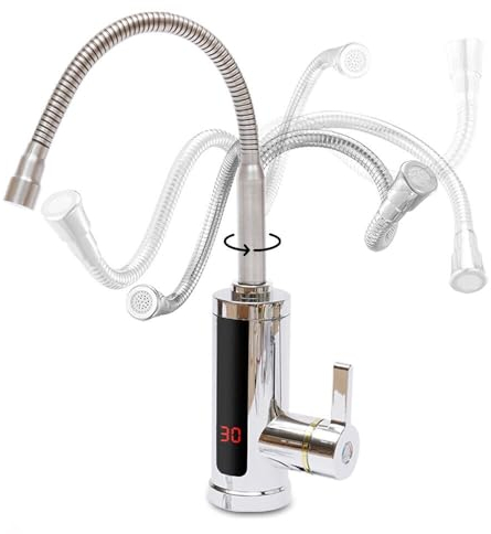 Elektrisch Wasserhahn,3000W 360° LED Wasserhahn mit Durchlauferhitzer, Elektrisch Wasserhahn Sofort Heizung mit LED Temperaturanzeige Für Küche Bad