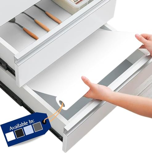 Linda's Essentials Kitchen Drawer Liners (60 x 500 cm) - Non-Slip Cupboard & Fridge Mats, Protects from Spills, Multi-Use Shelf & Cabinet Liner, Great Kitchen Accessory (White)