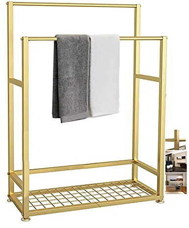 Exquisite Badezimmerregale, Handtuchständer, moderner freistehender Handtuchhalter aus Metall mit unterem Regal, Aufbewahrungs-Organizer am Pool für Badezimmer, Wäschekammer/Schwarz/60 x 23 x 10