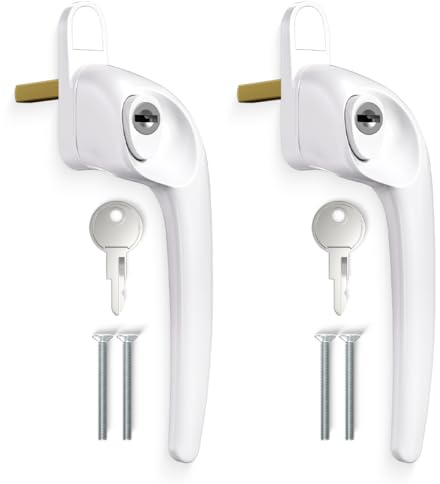 Bwintech 2 Pcs Offset White UPVC Aluminium Window Handle, Right Hand, 43mm Spindle Window Handles for UPVC Windows