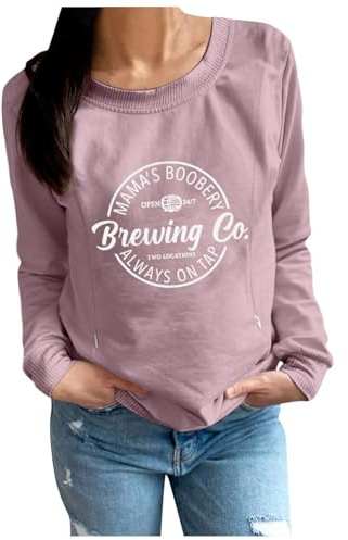 Felpa per Allattamento Premaman Causale da Donna Comoda Zip Pullover per Allattamento al Seno Top Maglione Boobery della Mamma Cappello Invernale Musica (Light Pink, M)