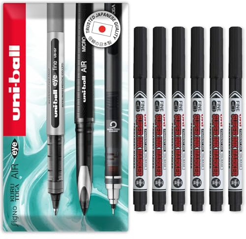uni-ball Super Ink Marker PNA-125 - Permanent Marker Pen - Black Ink - In Envelope Gift Packaging - Ideal for CD, Laundry, Fabric, Glass, Plastic, Metal etc. (Pack of 6)