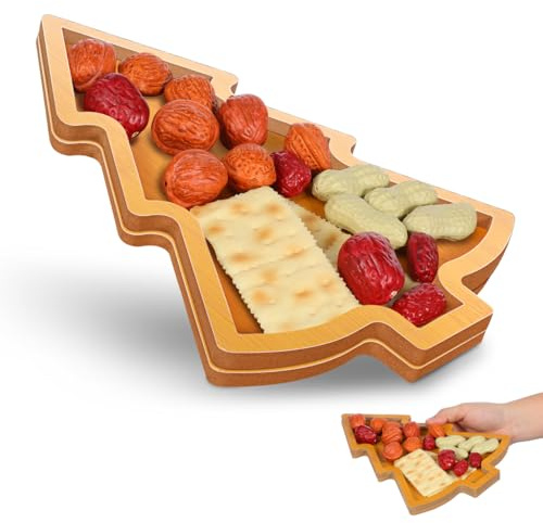 Gatuida Servierplatte Weihnachten Tannenbaum Form, Kleine Holz Servierplatte Weihnachten, Charcuterie Board Weihnachtsbrettchen als Deko für Charcuterie, Kekse, Snacks, Nüsse & Festliche, Tischdekora