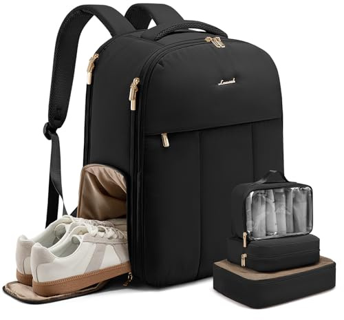 LOVEVOOK Handgepäck Rucksack Flugzeug, 40L Groß Reiserucksack Damen, Puffer Travel Backpack mit Schuhfach für 17 Zoll Laptop, Wasserdicht Reise Tasche Kofferrucksack Carry On Luggage