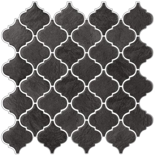 Arabesque Peel and Stick Tile for Kitchen, Thickest Design Wall Tile, 10-Sheet 3D Self Adhesive Wall Tiles Backsplash, Dark Grey 12''×12'' Stick on Tiles for Kitchen and Bathroom.