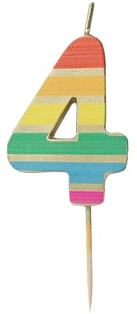 Talking Tables Geburtstagskerze mit der Zahl Vier in Regenbogenfarben für Kuchen Tortenaufsatz-Dekoration Premium-Qualität Zahlenkerzen Jubiläumsparty Meilensteinalter 5,5 cm Höhe recycelte Verpackung