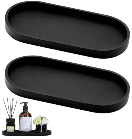 2 Stück Badezimmer Tablett, Dekotablett Schwarz Silikon Ablageschale, Ablageschale Kosmetik Kleines Oval Tablett für Wohnzimmer, Schlafzimmer, Waschbecken, Badewanne und Küchenspüle
