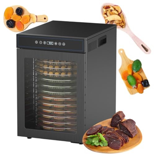 Food-Dehydrator Machine 12 Stainless Steel Trays, 1000W Fruit Dehydrator, 9.1ft² Meat-Dehydrator for Jerky, 86-194°F Temperature Control, Jerky-Dehydrator for Herbs, Beef,Black-220V