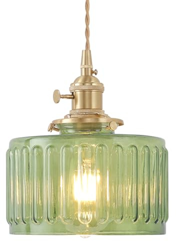 Shenmoyl Pendelleuchte Esstisch, Hängelampe Vintage Gold, Esstischlampe Hängend Höhenverstellbar Für Küche Esszimmer Schlafzimmer Wohnzimmer Grün Gestreift