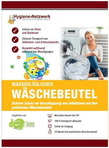 Lot de 10 sacs à linge solubles dans l'eau 40 x 50 cm 21 litres Capacité 4 kg Soluble dans l'eau à partir de 30 °C Pour linge sale et infections et usage domestique