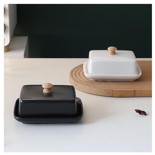 Dxcaicc Butter Dish with Lid for Countertop, Ceramic Butter Container, Butter Tray Small Butter Dish Covered,15X13x8cm,Black