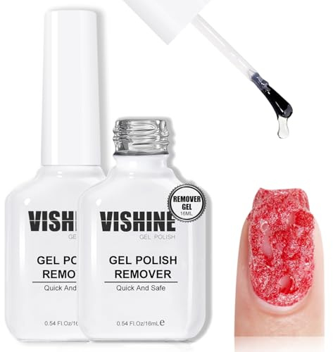 Vishine Lot de 2 x 16mlDissolvant Vernis Semi Permanent - Remover Gel Retrait Rapide pour Vernis Gel (3-5 Min) Sans Trempage ni Foil