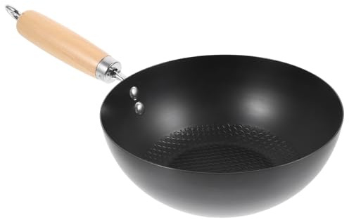 Hemobllo Sartén Wok Pequeño De Hierro Forjado 20 Cm Sin Recubrimiento, Multifuncional Para Estufa De Gas, Utensilio De Cocina Diario Para Freír y Saltear, Diseño Aleatorio