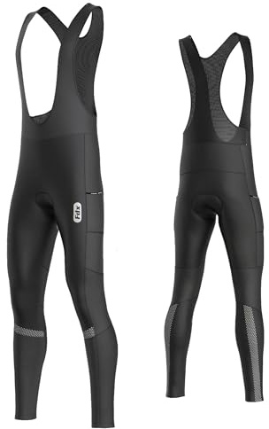 FDX Men’s All Day Cycling Bib Tights – Italian Roubaix Fabric, Breathable, Padded, Quick Dry Thermal Bike Bib Pants – All Day Winter Bicycle Riding Trouser, Biking Leggings(Black -Large)