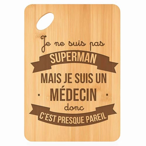 Planche à découper Médecin Super-Héros - Plateau Apéro en Bambou Cadeau Gravé Collègue Homme Métier Cuisine Barbecue