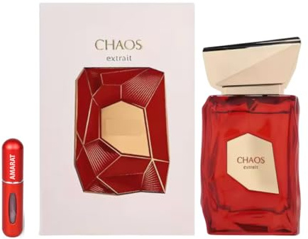 Perfume Chaos Extrait 100 ml, Extrait de Parfum - Perfume Árabe Unisex de Larga Duración, Incluye Atomizador Recargable 5 ml, Fragancia Amaderada Especiada con Toques Orientales (Chaos Extrait)
