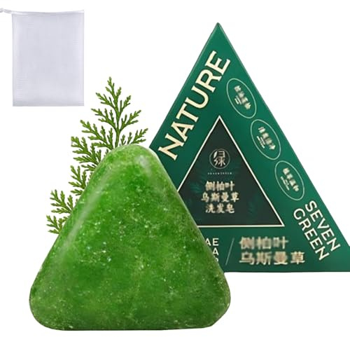 Shampoing solide Nature Triangle à l’herbe pour le contrôle du sébum L’élimination des pellicules renforce les cheveux et réduit les frisottis pour les femmes et les hommes (1Pièce)