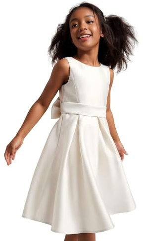 JOJECO Ivory First Communion Dress for Girls Flower Girl Satin Dresses for Wedding Bridesmaid Short V Backless Satin Prom Formal Ball Gown Toddler Kids Quinceanera Pageant Dress Ivory 04