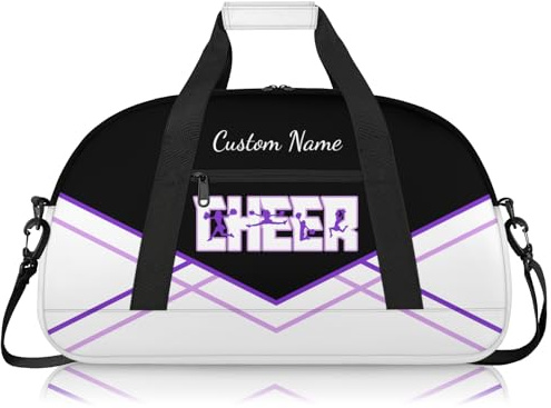 Cheerleading Seesack für Mädchen, personalisierbar, wasserdicht, Sporttasche für Cheer, Fitnessstudio und Reisen, Lila, Schwarz, Weiß, Carry-On 20-Inch, Cheer Bag für Mädchen