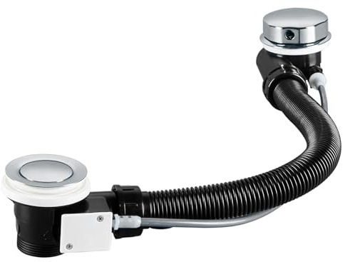 Round Bath Waste and Overflow Kit, Chrome Pop Up Bath Drain with Click Clack Bathtub Plug, Anti-Overflow Drainage System for Bathtub
