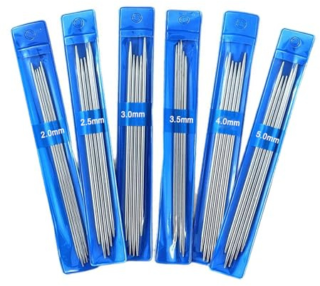 Juego de 30 agujas de tejer de doble punta, de acero inoxidable de 15 cm, agujas de tejer de 2,0 mm a 5,0 mm para calcetines, gorros, bufandas, suéteres