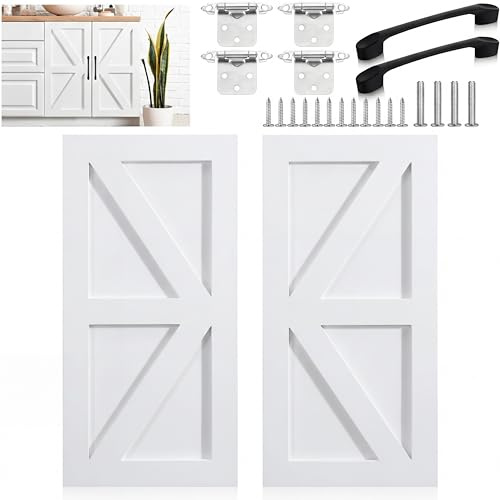 Sintuff 2 Sets 12'' W x 24'' H Unfinished Kitchen Cabinet Door Replacement with Hinges and Handles, White Shaker Cabinet Doors Front Replacement for Kitchen Bathroom Vanity Closet