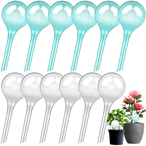 POWZOO12 stycken små växter vattenkulor-13 x 5 cm växter bevattningskulor för växter, transparent PVC blå, automatisk självbevattningsbollar för krukväxter, vattendispenser för växter 4–7 dagar