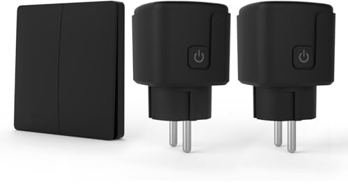 KADMOS Funksteckdose mit Fernbedienung Set (Batterielos), Selbstversorgender 433MHz Funkschalter & Steckdose, 3500W, Kabelloser Schalter für Lampen & Elektrogeräte (Schwarz)